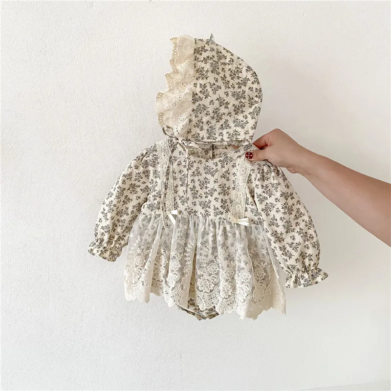 

Autumn Baby Rompers Long Sleeve Lace Fragmented Flower Romper Newborn One Year Princess Dress