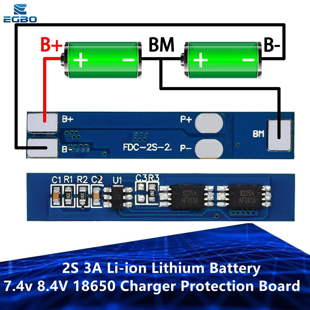 1~5PCS EGBO 2S 3A Li-ion Lithium Battery 7.4v 8.4V 18650 Charger Protection Board bms pcm for li-ion lipo battery cell pack