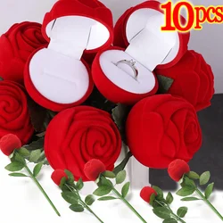 1/10pcs Velvet Rose Flower Ring Box Romantic Red Rose Jewelry Display Holder Box Bridal Wedding Engagement Ring Storage Case