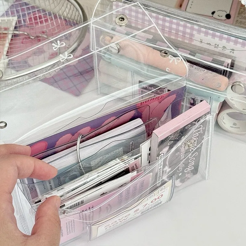 4-lagiges, transparentes Federmäppchen, großes Fassungsvermögen, wasserdichtes PVC-Federmäppchen, Aufbewahrungsbox für Schüler, schlichte, multifunktionale Kosmetiktasche. – Detail 6
