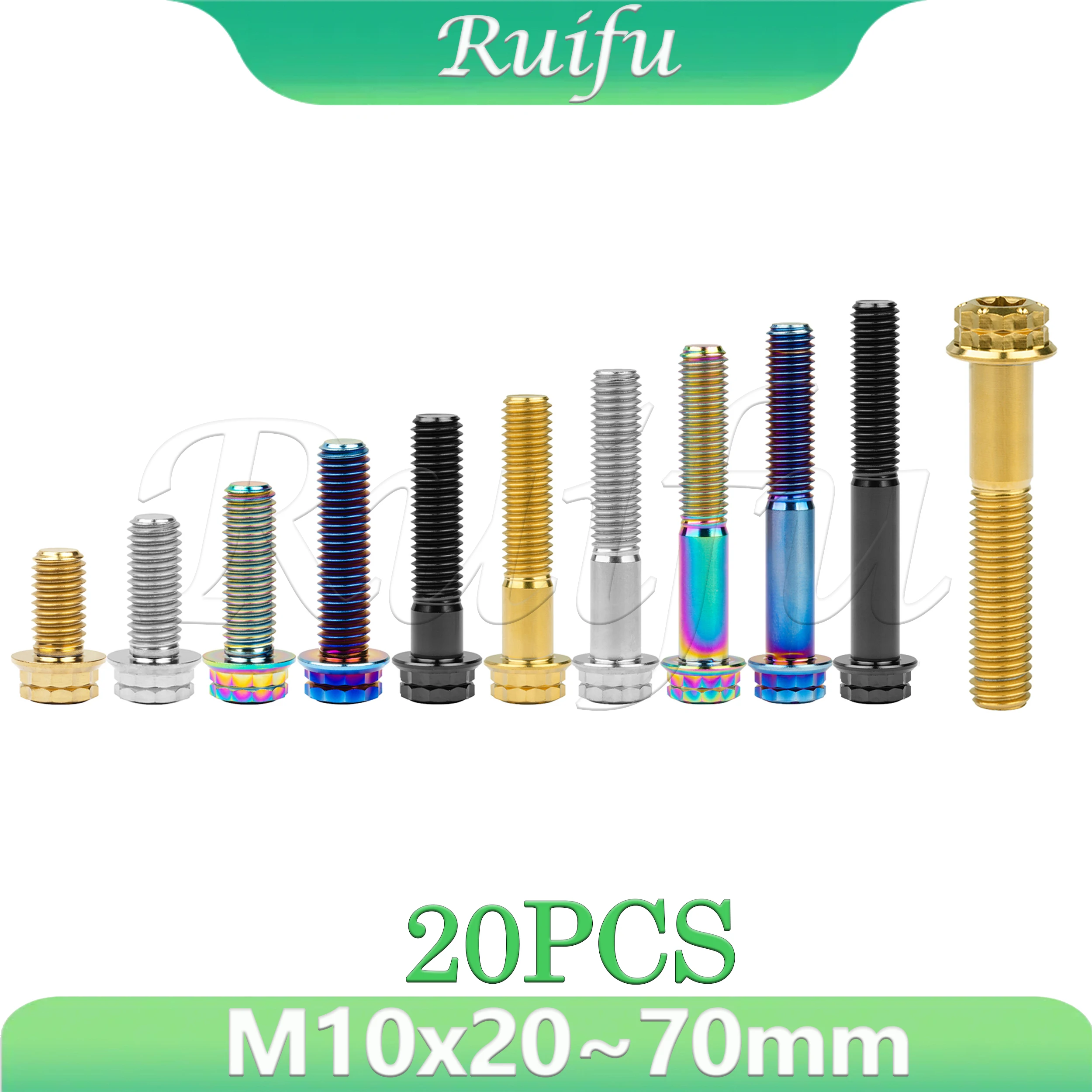 

Ruifu Titanium Bolt 20PCS M10x20~70mm Pitch1.25/1.5mm Flange 12 Points T50 Torx Head Screws