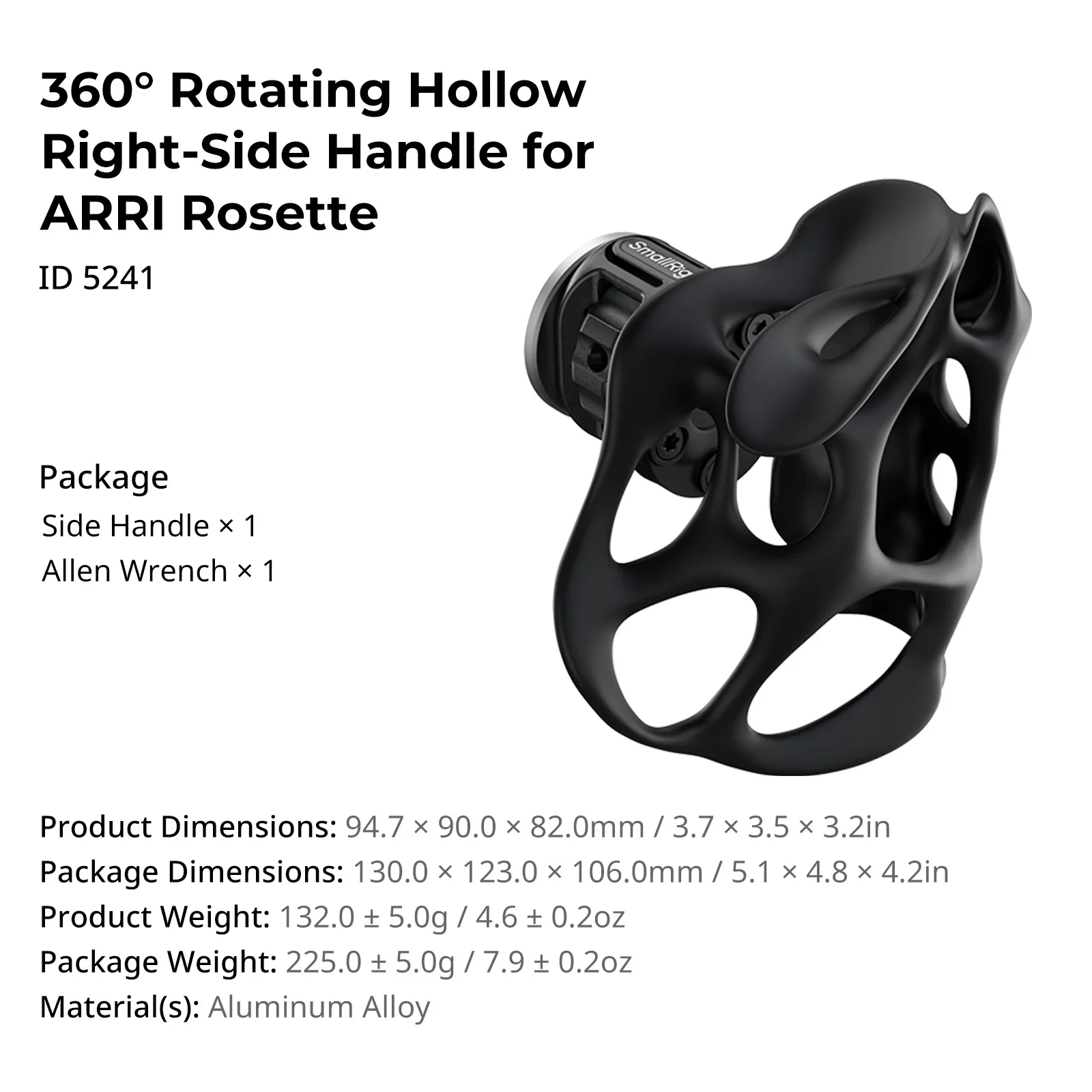 SmallRig roterende linker/rechts handgreep met ARRI rozet, handgreep voor camerakooi's/schouderinstallatie verlengarmen met ARRI rozet