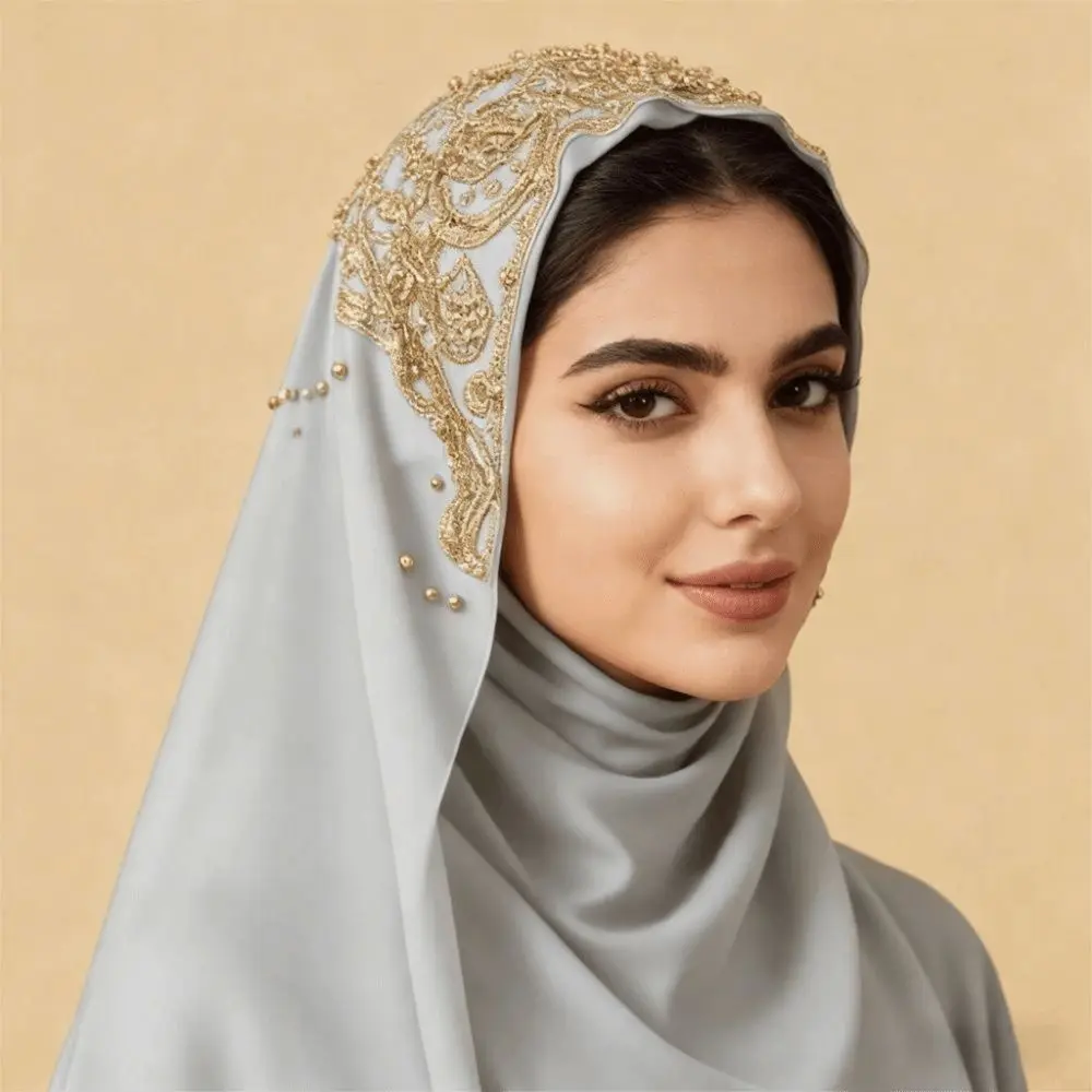 

Подарок на Рамадан: Хиджаб-шарф из шифона с бисером, этнический хиджаб-шаль, легко надеваемый, популярный головной убор для Рамадана