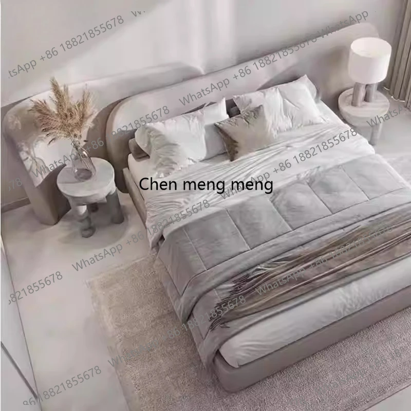 Italian minimalist double bed, high-end atmosphere, wide-screen big bed, light luxury solid wood fabric master bedroom