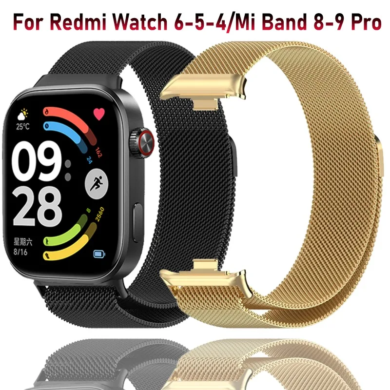 Milanese Metall-Armband für Xiaomi Mi Band 10 Pro/9 Pro/8 Pro Magnetisches Atmungsaktives Komfortables Armband für Redmi Watch 4/5/6 Correa