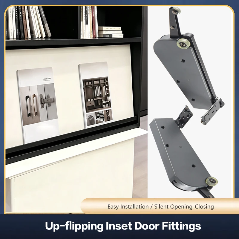Premium Tilt Bookcase Flip Up Door Hardware Kit Hydraulic Damping Buffer Slide Top Mount Concealed Folding Cabinet Fittings 266