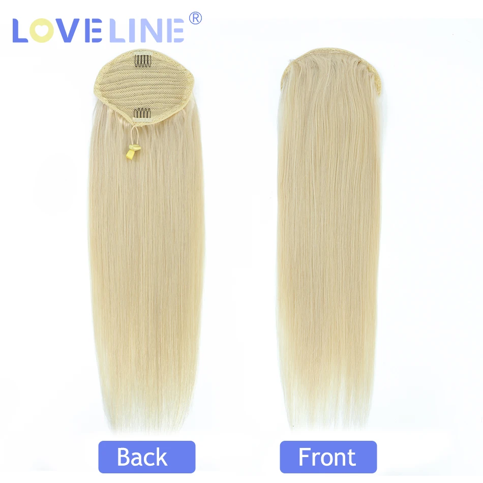 Loveline-女性用ポニーテールヘアエクステンション,ストレートヘア,ナチュラルカラー,ドローストリング付き,1ピース,100g