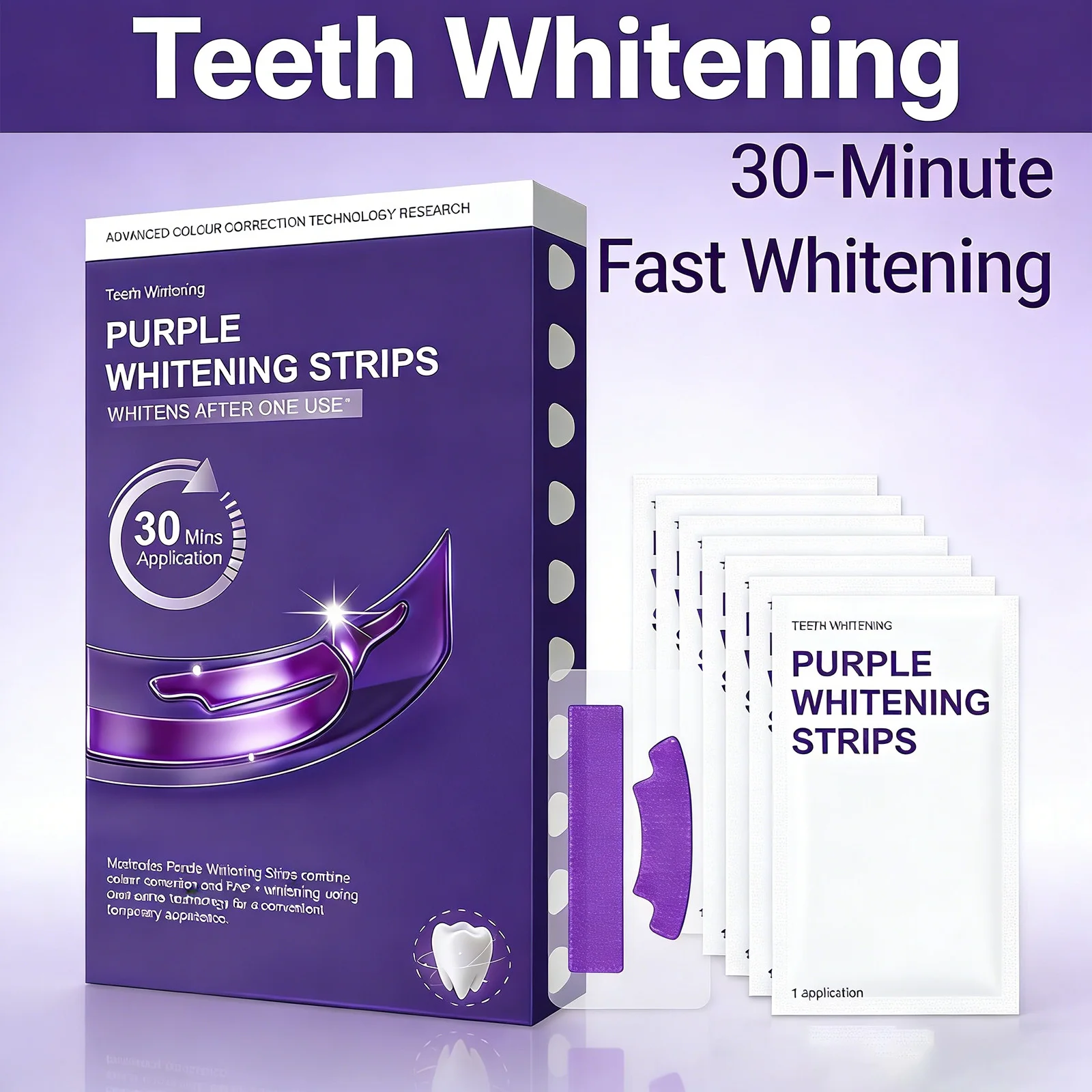 Purple Teeth Whitening Strips – 30 Mins Quick Stain Removal Brighten Tooth Remove Plaque Reduce Sensitivit Dental Oral Care