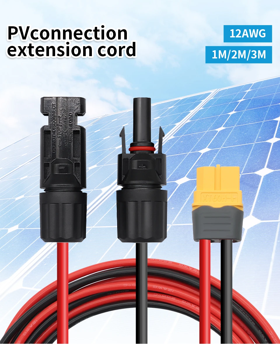 OMCH 12AWG 1/2/3m Solarkabel XT60 Buchsenadapter auf Solaranschluss-Verlängerungskabel für tragbare Powerstation Solargenerator – Detail 3