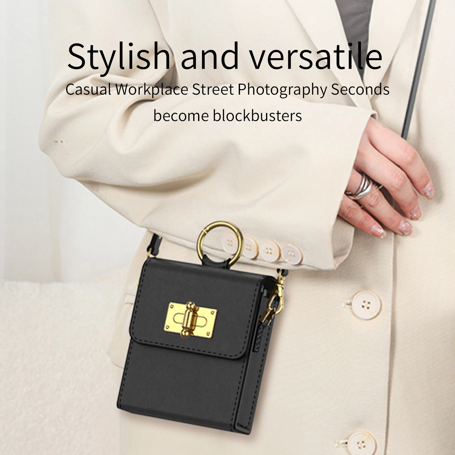 

Gkk Leather Shoulder Phone Bag Case For Samsung Galaxy Z Flip 4 5g With Plastic Matte Ring Stand Phone Cover For Galaxy Z Flip 3