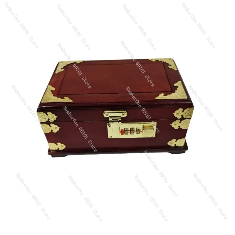 Wooden Jewelry Box Password Lock Storage Organizer Carved Solid Wood Makeup Jewelry Case Hairpin Bracelet Storage Box Wedding