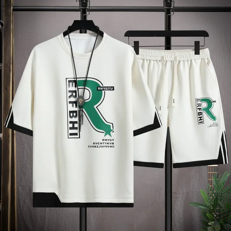 Men's Fashion Short-sleeved and Shorts 2-piece Sportswear Set, Men's Summer Style Jogger Casual Sports Breathable Set