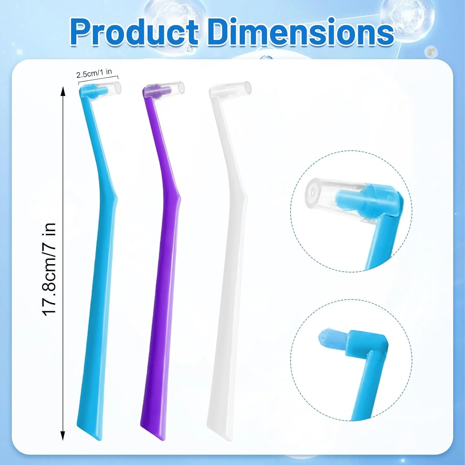 6 Pack Angled End-Tuft Toothbrushes with Covers for Orthodontic Wisdom Teeth Care, Small Head Single Tuft Dental Brush