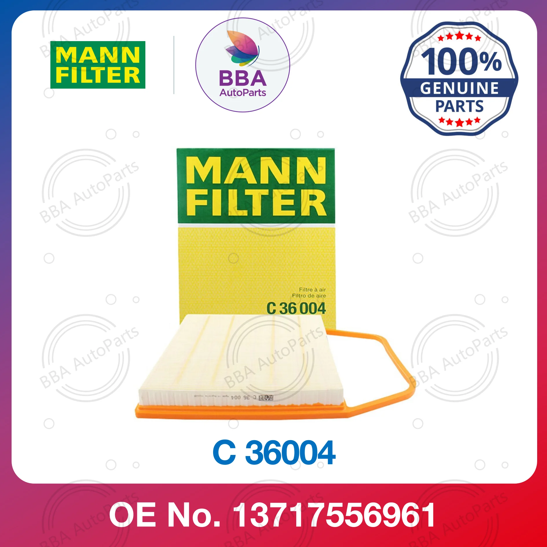 

Mann C36004 air filter for BMW Z4 1Series M 335i 535i 535Xi with OE 13717556961