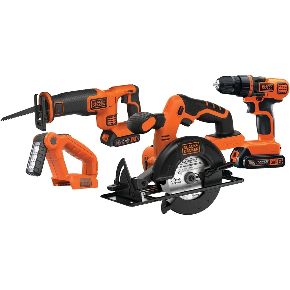 

20V MAX Power Tool Combo Kit, 4-Tool Cordless Power Tool Set with 2 Batteries and Charger (BD4KITCDCRL)