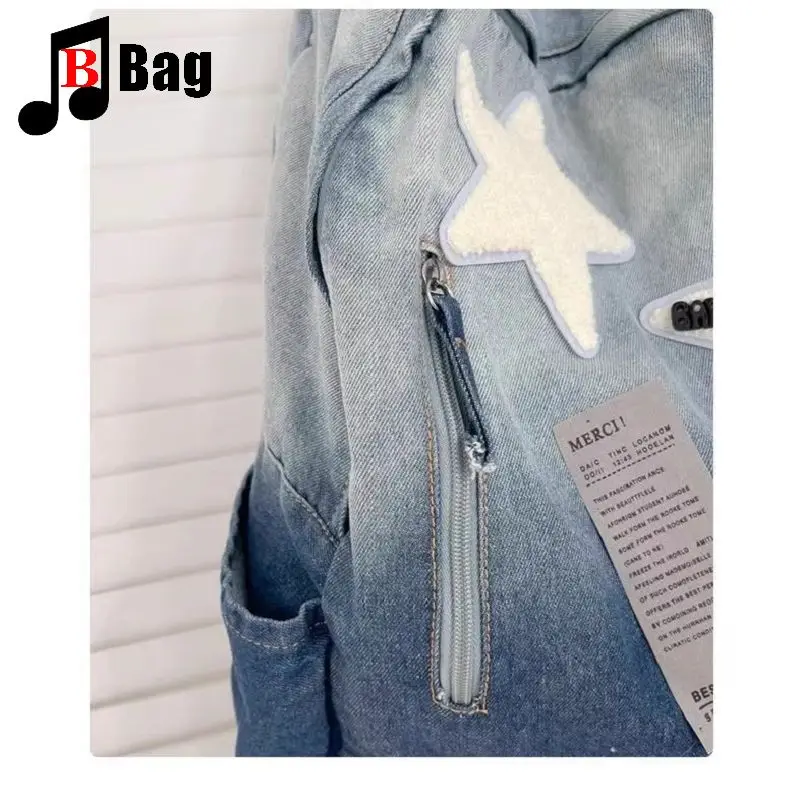 Y2k gótico feminino meninas punk lolita harajuku gradiente lavado lona mochila estudantes universitários denim tecido grande capacidade totes