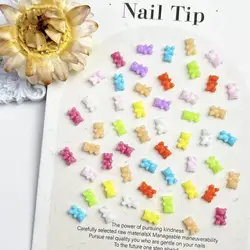 50PCS 3D Macaron Color Resin Bears Nail Art Decorations Mini Minimalist Cute Bear Nail Charms Accessories for Manicure DIY
