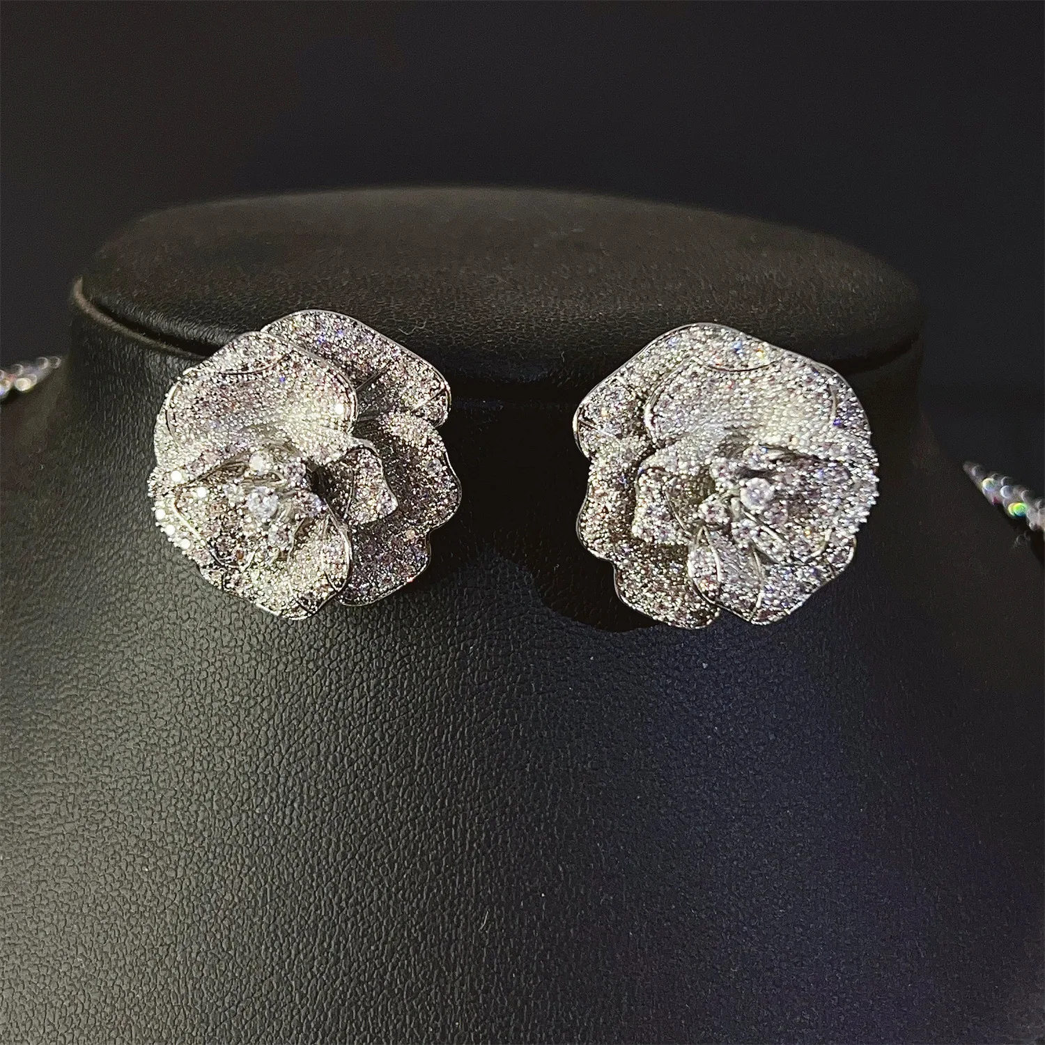 New Premium Elegant Flower Ladies Jewellery Necklace Necklace Earrings 2 Pcs Daily Party Dress Prom Gift Event Bridal M-514