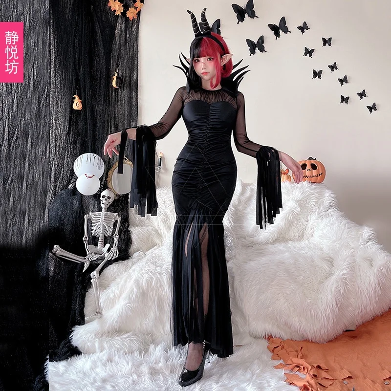 Sexy Devil Queen Costume Dr for Adults Tight Fit Bar Nightclub Witch DS Long Skirt loween Par Theme Women's Faion