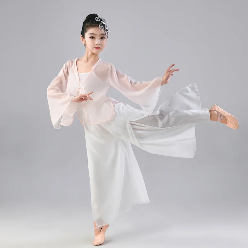 ชุดฝึกเต้นแบบคลาสสิกสำหรับเด็กผู้หญิงชุดเต้นแบบจีนชุดแสดงบนเวทีชุดสำหรับเด็กคุณยายเป็นสะพาน