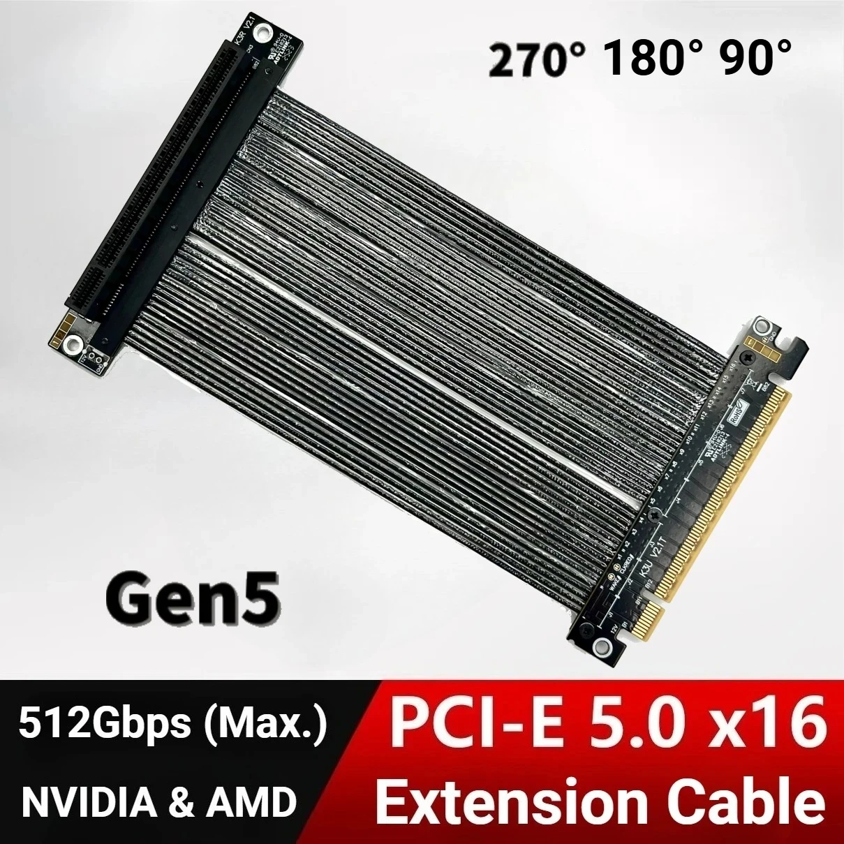 

Кабель PCI-E 5.0 x16 Riser 512 Гбит/с Высокоскоростной гибкий удлинитель графического процессора Gen 5 для корпусов ПК Серверы Компьютер RTX 5090 RX 7900XT