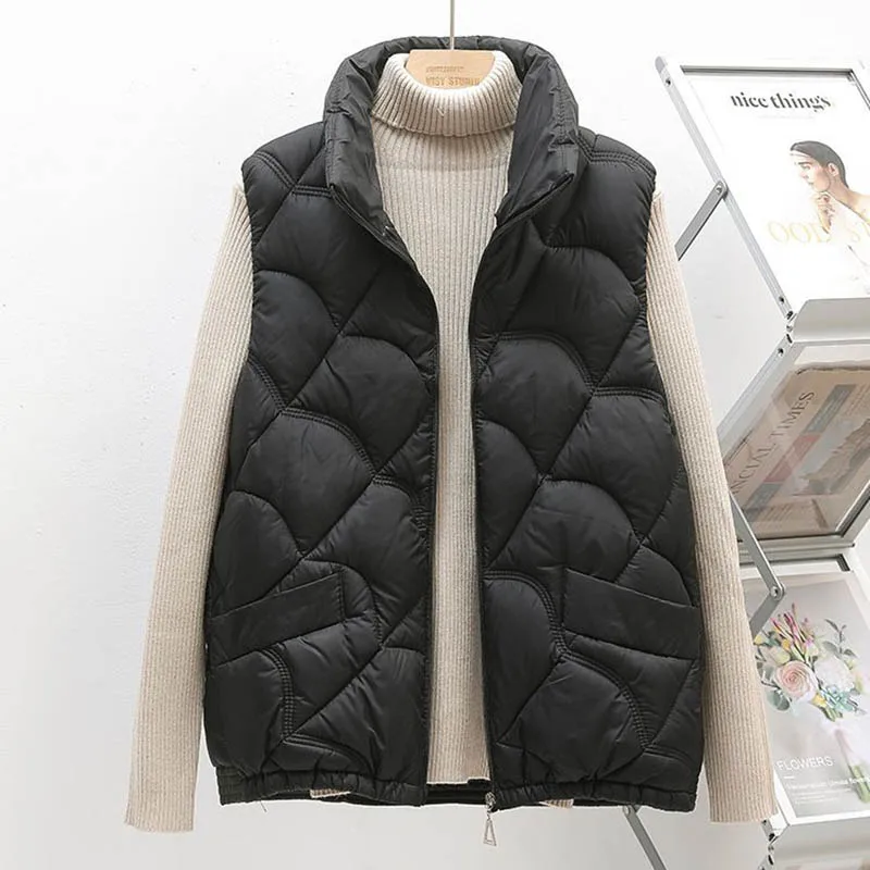 Herfst Winter Lichtgewicht Katoenen Vest Dames Opstaande Kraag Slank Warm Gilet Casual Veelzijdige Katoenen Jas Parker 2024