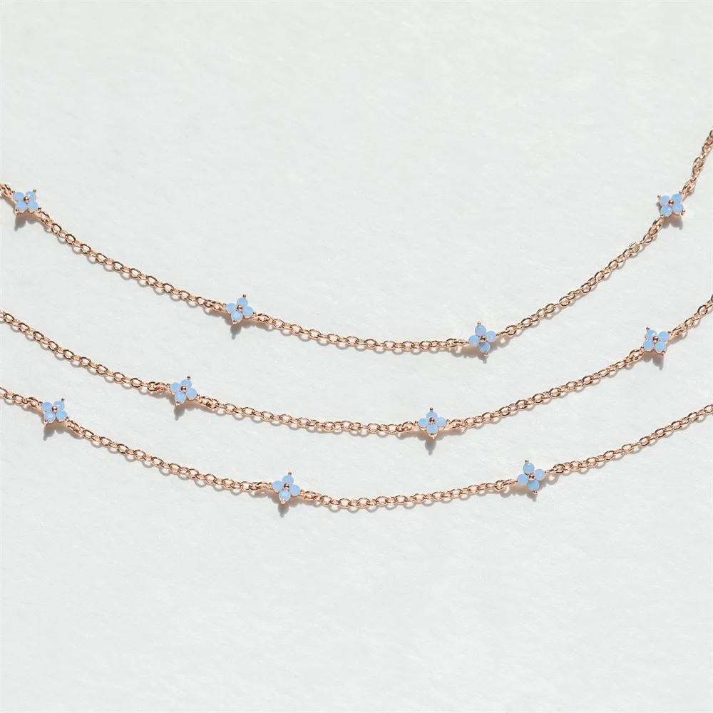 Crystal Clover Choker Necklace For Women Kpop Ins Fashion Gold Color Thin Short Neck Chain Blue Flower Jewelry Gifts KDN005 image 4
