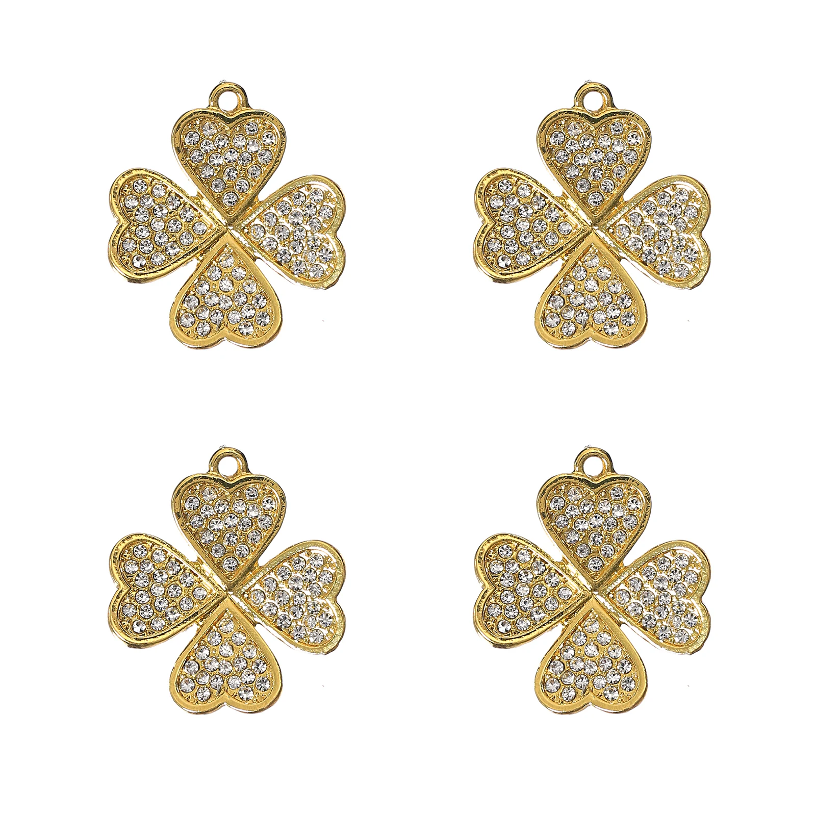 10pcs Aolly Four Leaf Clover Charms with Rhinestone for DIY Bracelet Bangle Making LC04