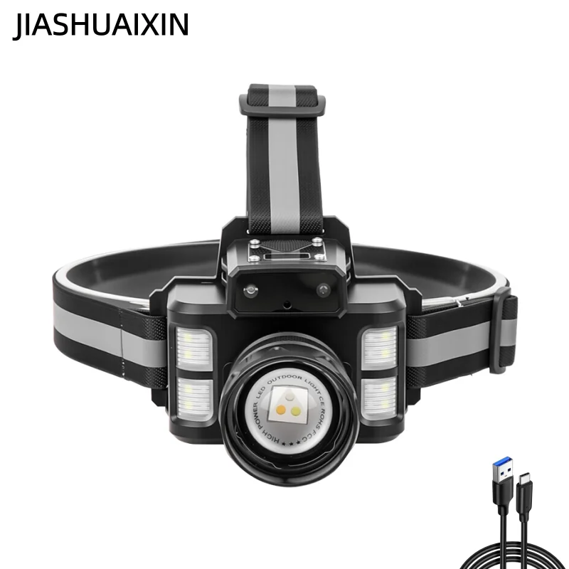 

JIASHUAIXIN Интеллектуальная индукционная светодиодная фара, мощный фонарик, налобный сверхяркий фонарь для кемпинга и рыбалки