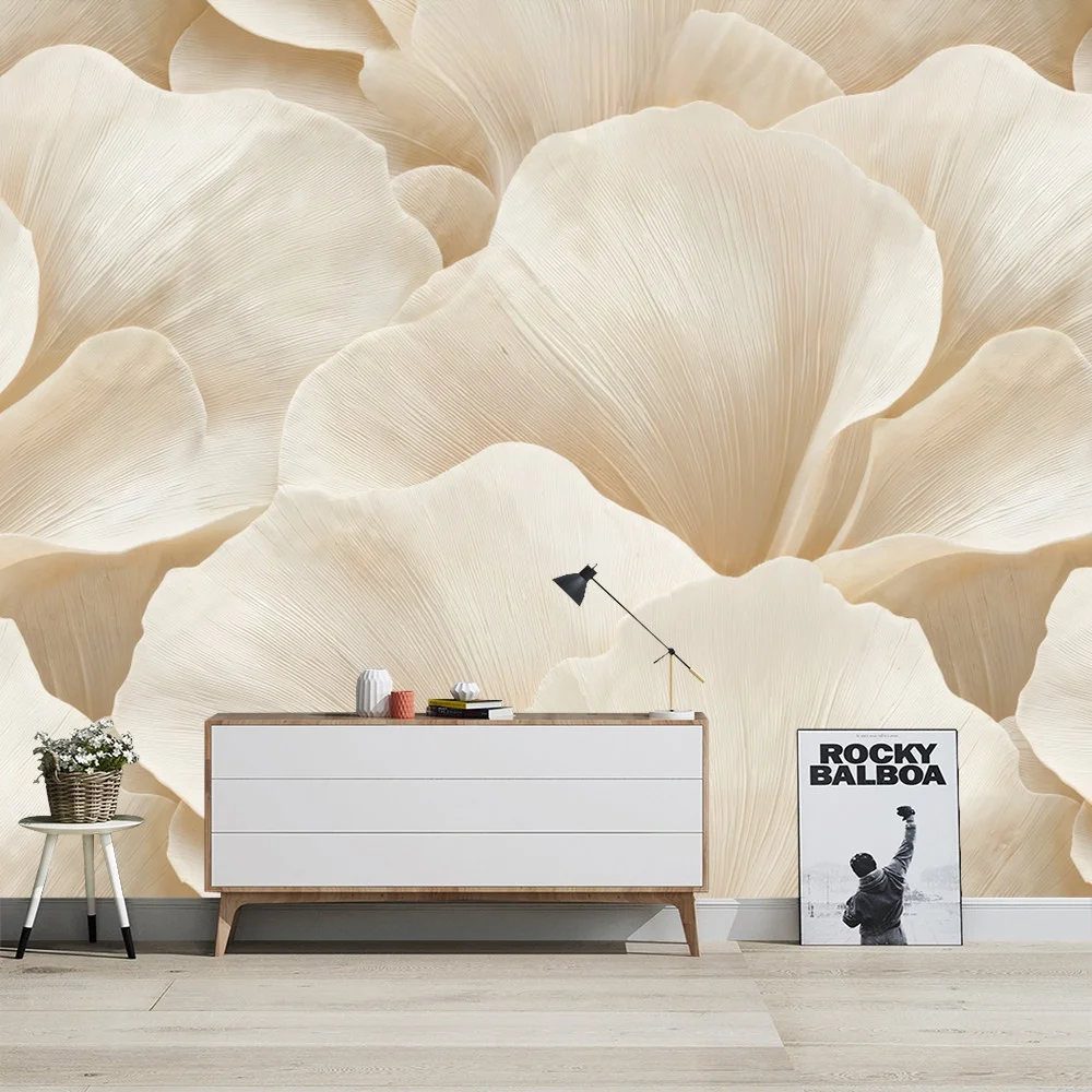 Customized mural wallpaper modern style art white petal flower wallpaper living room sofa background decoration 3d wallpaper