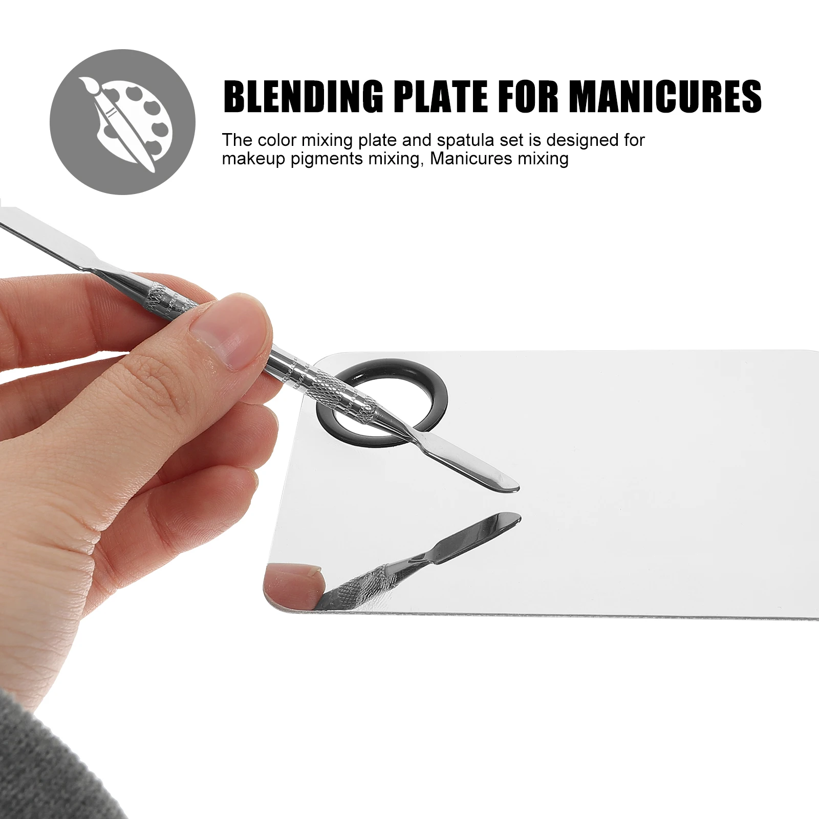 

2 set Stainless Steel Manicures Mixing Plate Palette Makeup Mixing Tray Spatula Foundation Pigment Blending Nail Art