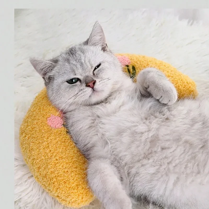 Haustierkissen für Katzen und Hunde, weicher Plüsch, dicke Füllung, Halswirbelstütze, hypoallergen, waschbarer Bezug, tiefer Schlaf, U-förmige Katze und – Detail 7