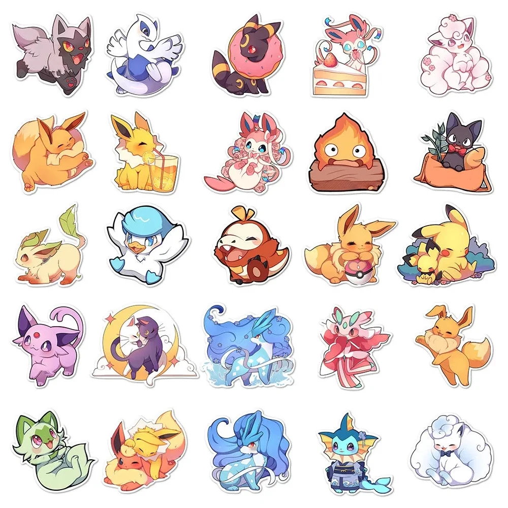 10/30/50pcs Kawaii Pikachu Eevee Cartoon Stickers Aesthetic Cute Pokemon Decals Toys Waterproof DIY Phone Case Diary Car - view 6