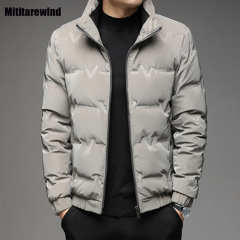 Keep Warm Men's Winter Clothes Lightweight Down Jackets 5XL Solid Stand Collar Zipper Down Coat Fashion Short Down Parkas Men