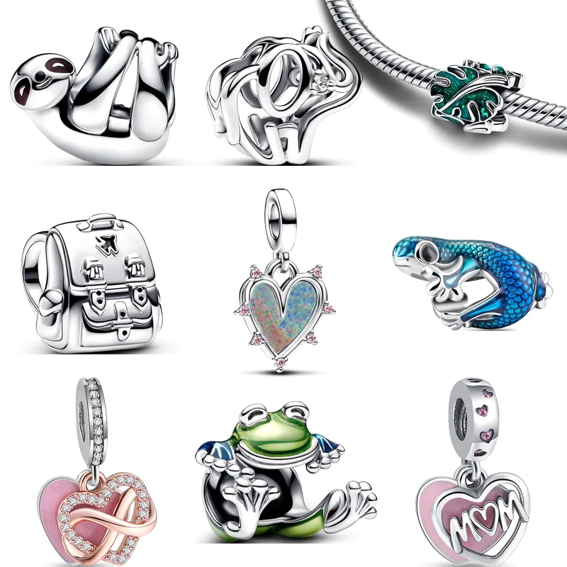 New 925 Sterling Silver Friendship Double Heart Pendant Sloth Frog Backpack Beads Fit Original Pandora Charms Bracelet Jewelry