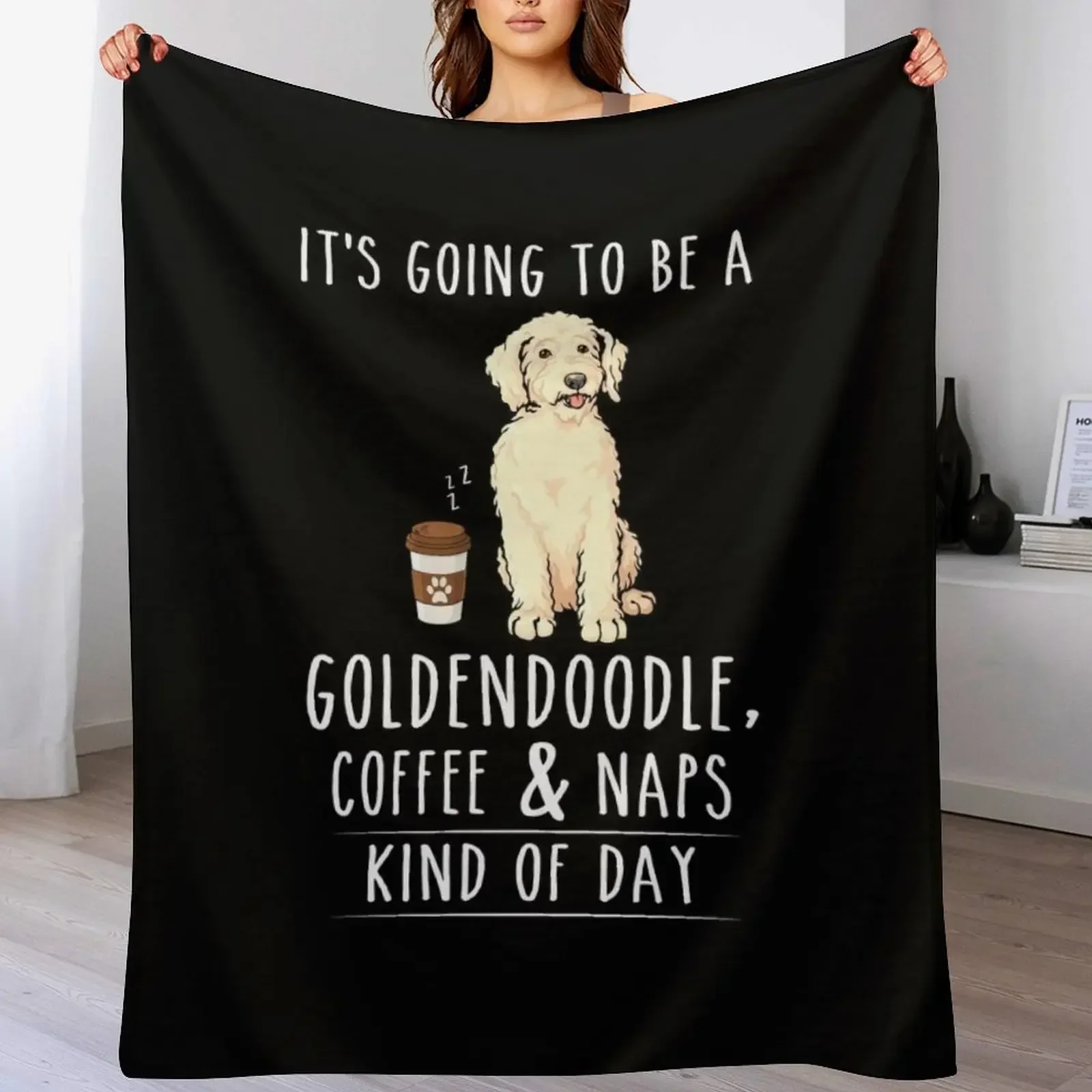 New Copy of Goldendoodle, Coffee and Naps Funny Throw Blanket Thermal Shaggy Summer Weighted Blankets