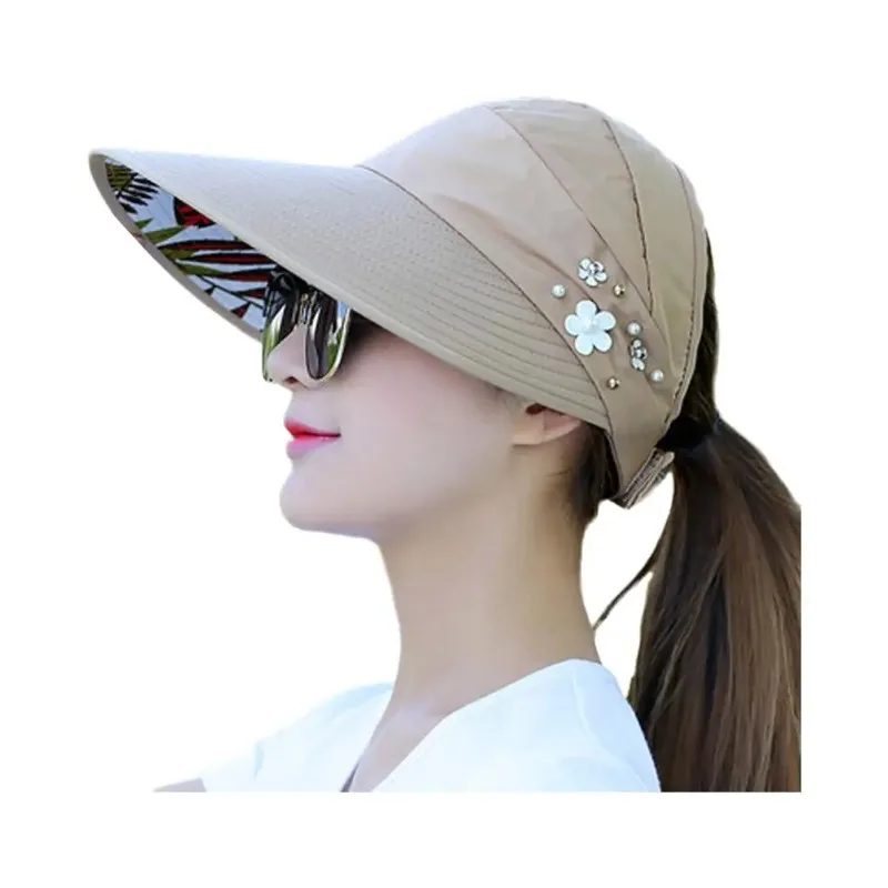 

Fashion Womens Ladies Summer Vacation Wide Brim Foldable Sun Hat Anti-UV Beach Visor Caps Casual Hats