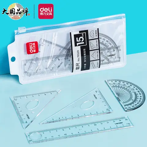 Deli ruler set, ruler, triangle ruler, protractor, primary school student ruler set, four-piece set, learning tools stationery