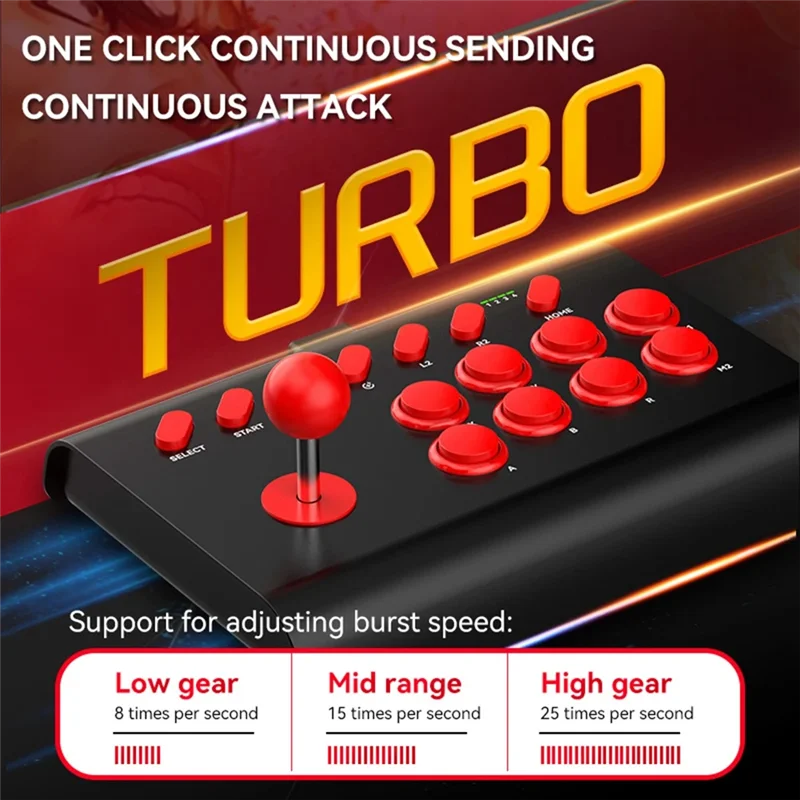 

GO-Y02 Fighting Game Joystick With Stretchable Bracket Games Console 3-Mode Connection Macro/TURBO Function Black Easy To Use