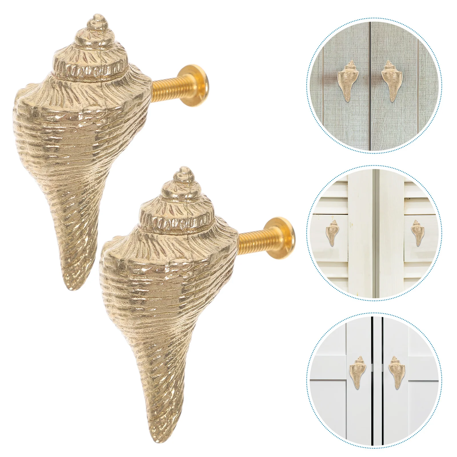 

2pcs Coastal Brass Shell Cabinet Knobs Vintage Drawer Pulls Decorative Handles For Furniture Dressers Drawers Durable