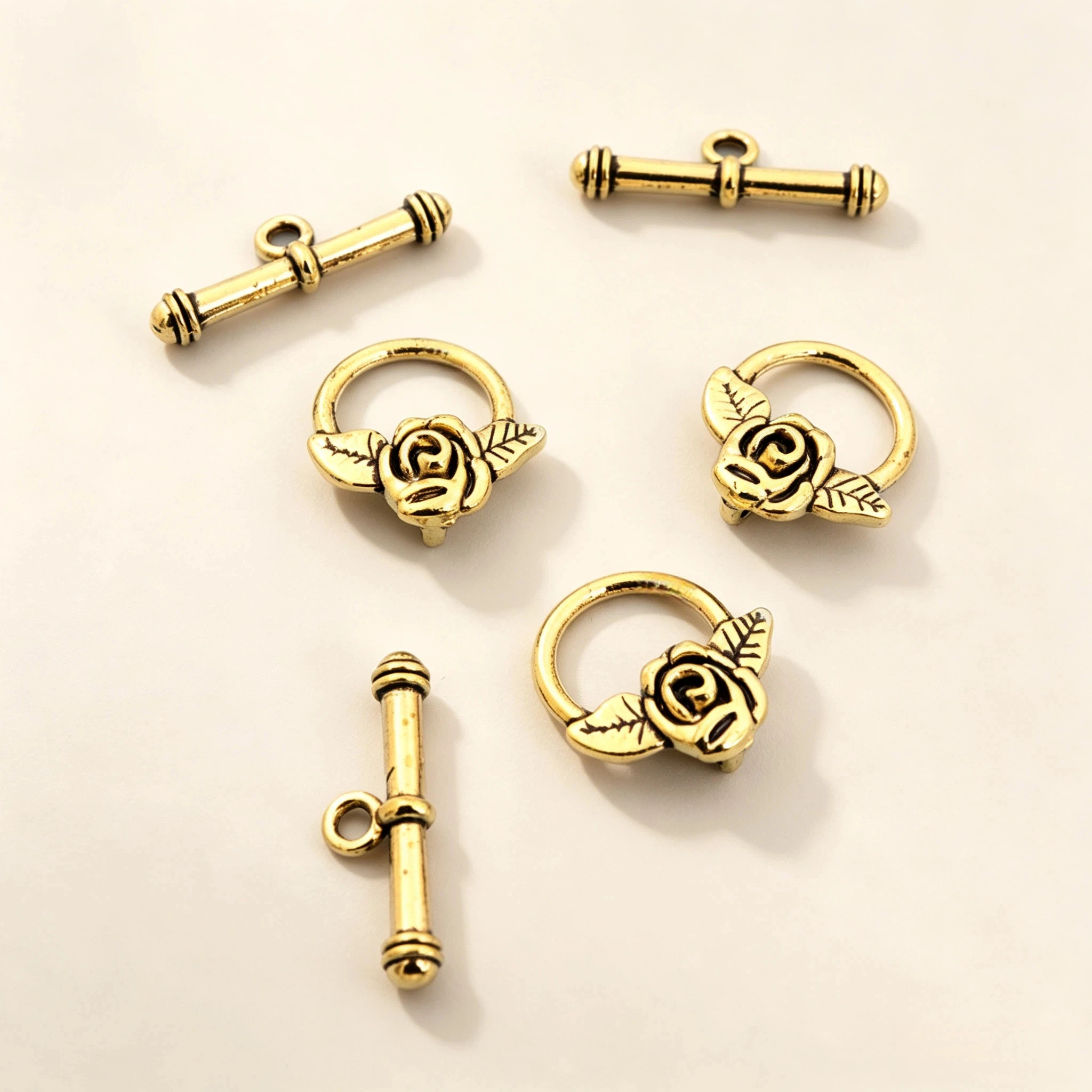 10 Sets/pack Metal Antique Gold Color Rose Flower OT Toggle Fastener For Jewelry Making Diy Accessories Wholesale Dropshipping