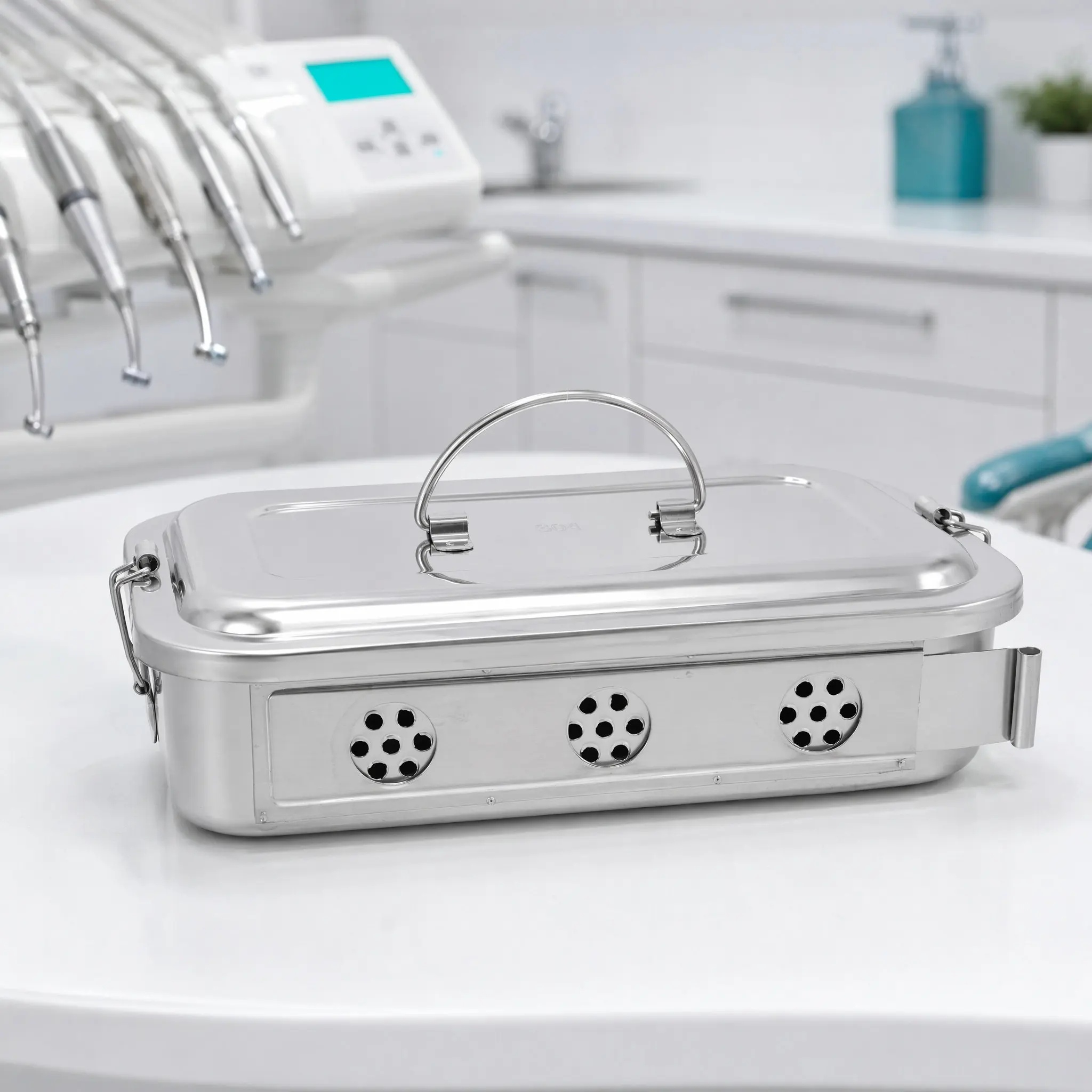 Stainless Steel Disinfection Box 8 Inch Perforated Lid Portable Doctor Tool Tray Instrument Storage Case