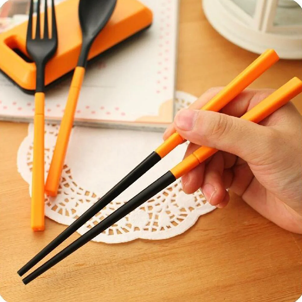 

3pcs Plastic Cutlery Set Abs Portable Folding Travel Tableware Spoon Fork Chopsticks With Case Compact Outdoor Utensils