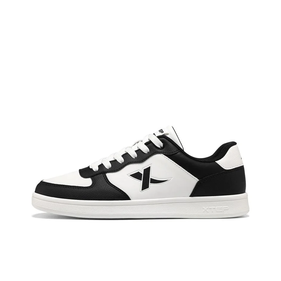 XTEP Leather Comfortable Abrasion Resistant Low top Skateboard Shoes Men's Black White 881219319860/
