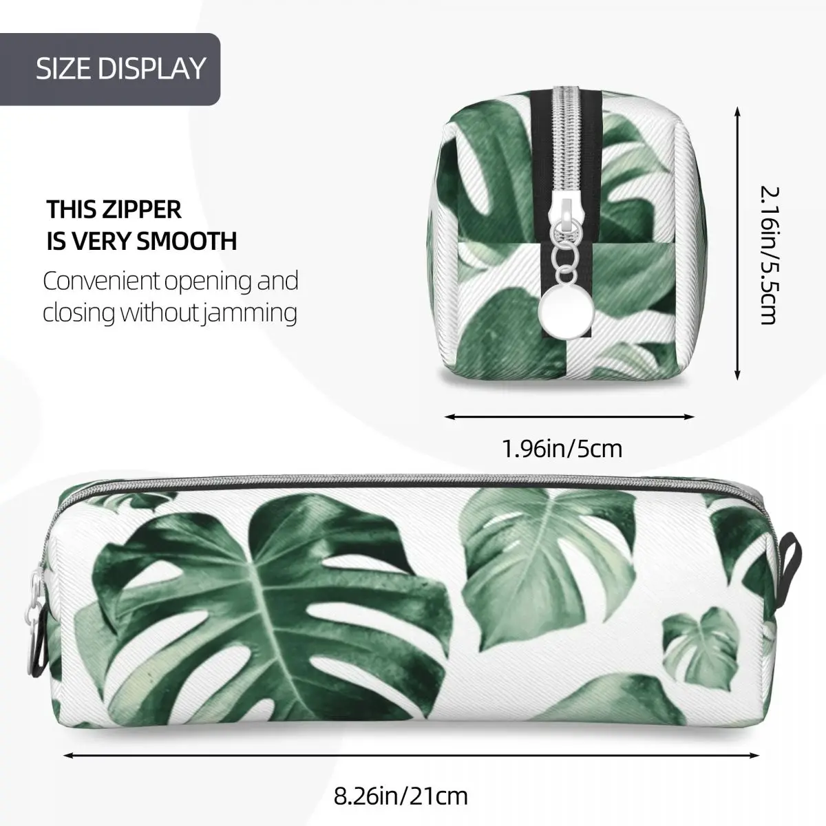 Imagem -04 - Estojo de Lápis Grande com Zíper Bolsa de Lápis Planta Verde Tropical Folhas Folhas Monstera Bolsas de Caneta para Estudante Suprimentos de Armazenamento