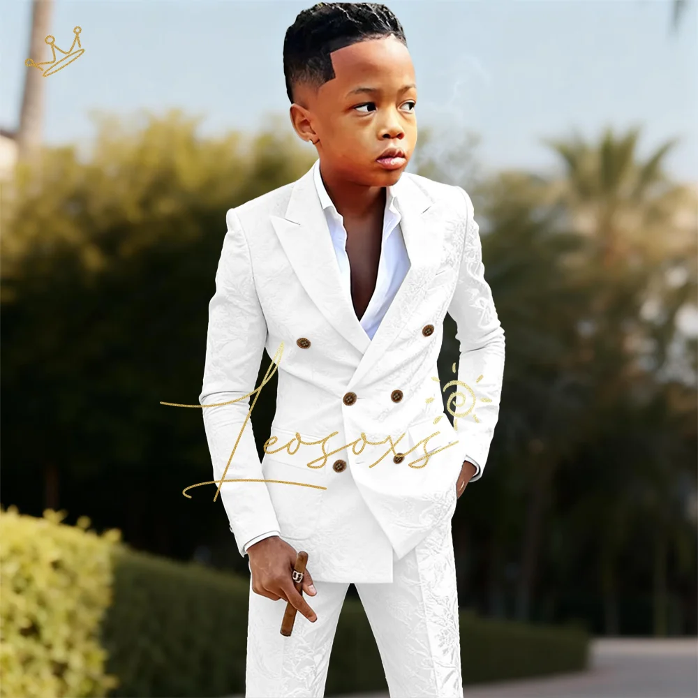 男の子用2ピーススーツ、洗練された混紡ジャカード生地、様々な場面に適した多用途な紳士フォーマルウェア