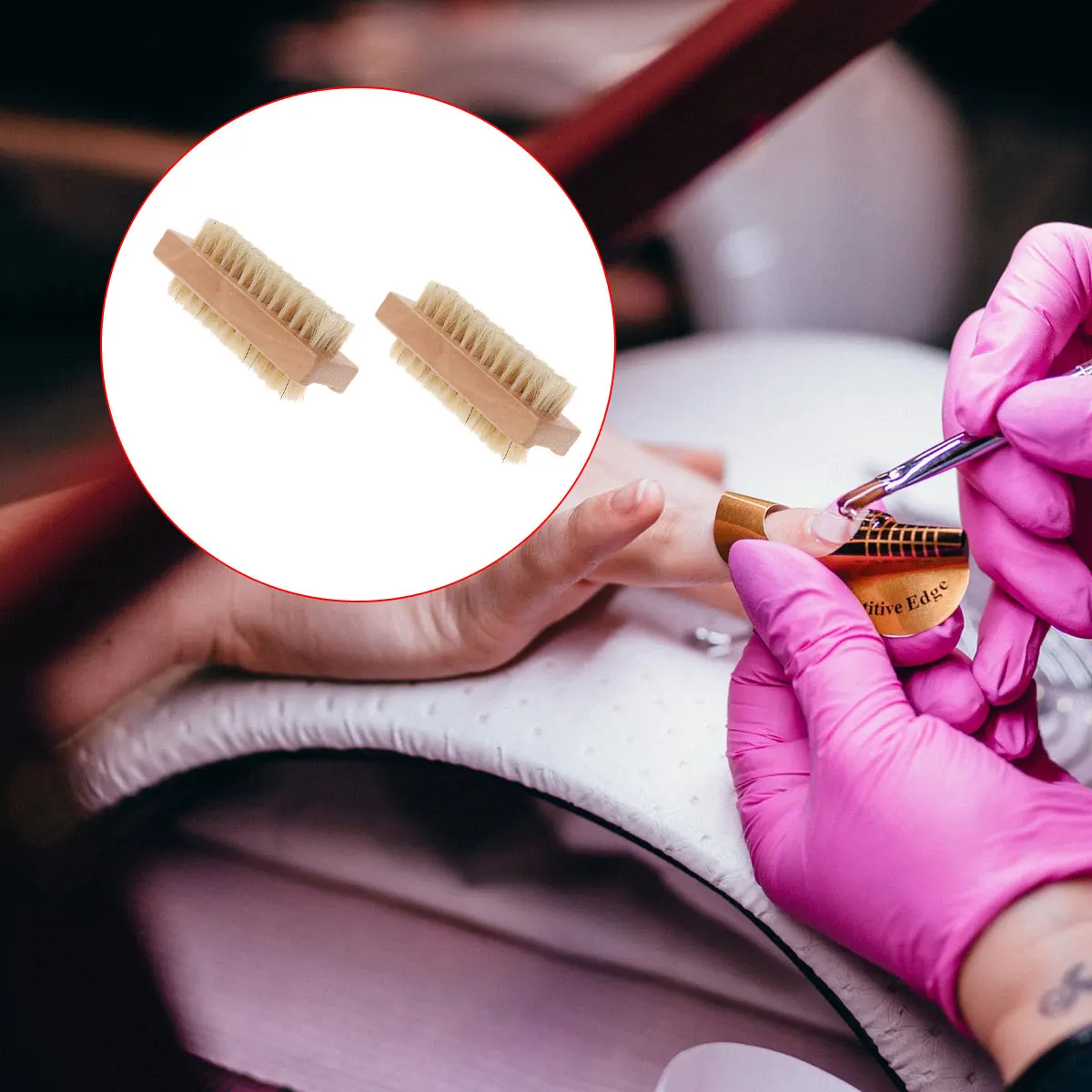 

4Pcs Ergonomic Nail Brush Boar Bristle Double Side Wooden Handle for Hand Foot Scrubbing Cleaning Exfoliating Pedicure Tool