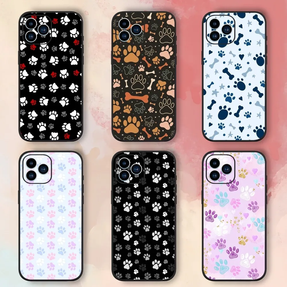 Animal Dog Paw Prints Phone Case For iPhone 15,14,13,12,11,XS,XR,X,8,7,Pro,Max,Plus,mini Black Silicone Soft Shell