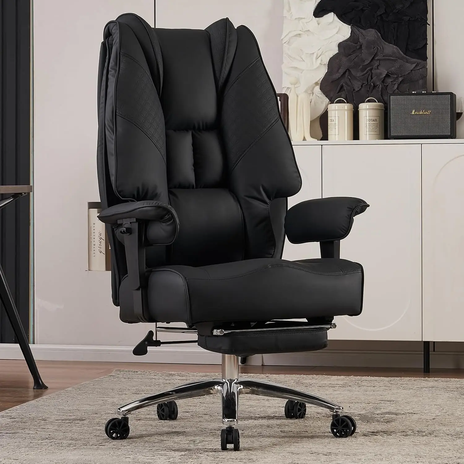 Wide Seat Leather Executive Office Chair with Foot Rest & Lumbar Support for Back Pain, 400lbs, Customized