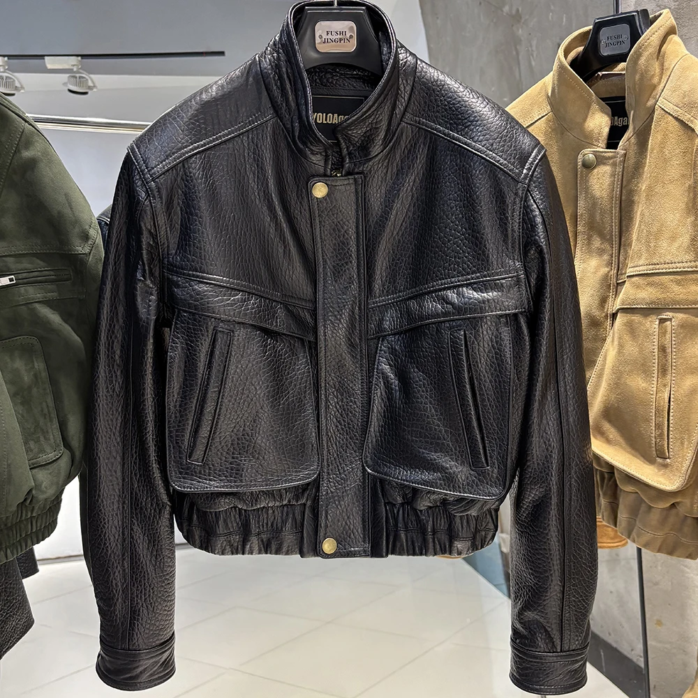 YOLOAgain 2026 Spring Short Suede Bomber Jacket Women Genuine Sheepskin Leather Jacket Ladies